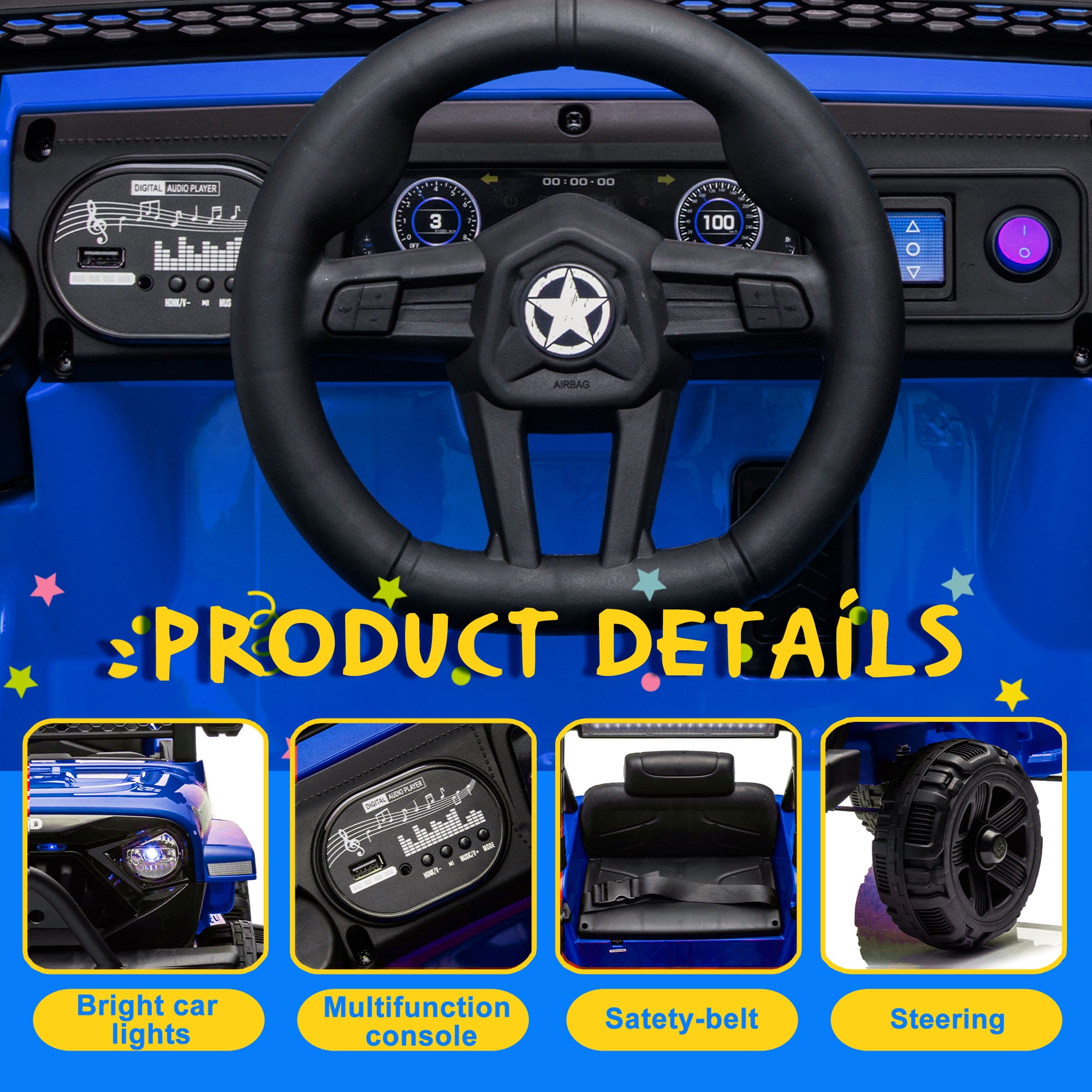 Xuanlur 12V Ride on Truck Car for Kids, 12V Kids Electric Car w/ Remote Control, 4 Wheel Suspension, Bluetooth, Power Display, 3.5 Mph Max Speed, Battery Powered Ride on Toys for Aged 3+(Blue)