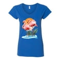 thumbnail image 2 of Wild Bobby, Flamingo Love Print, Animal Lover, Women Standard V-Neck Tee, Royal, Large, 2 of 4