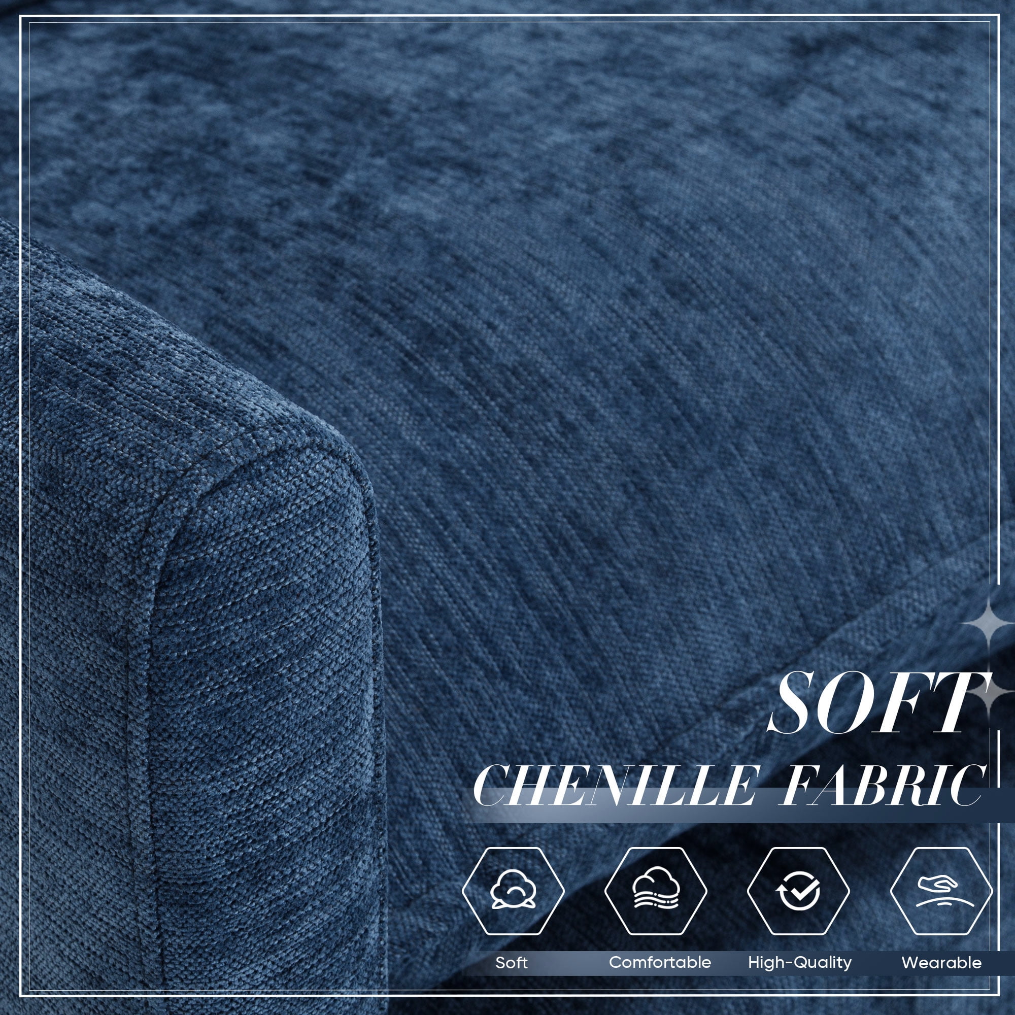 Lunale Oversized Chair with Ottoman, Reading Accent Armchairs for Living Room, Bedroom, Blue Chenille