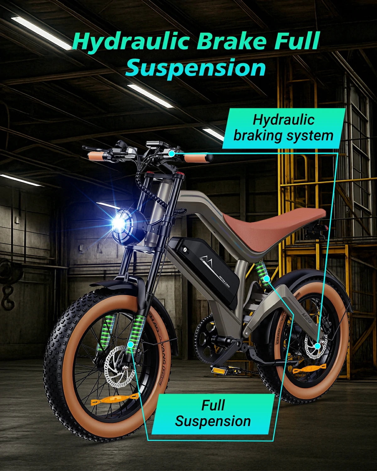 DYU M20 All-Terrain Electric Bike for Adult, 100 Miles Long-Range Mountain Bike, Peak 1500W Motor, 28MPH, 48V 18Ah, UL2849