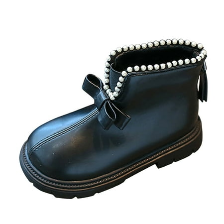 

Toddler Girl Boots Toddler Boots Girls Princess Boots Chic Mid Calf Boots Zipper Autumn Winter Pearl Bow Warm Outdoor Girls Boots Size:9-9.5 Years