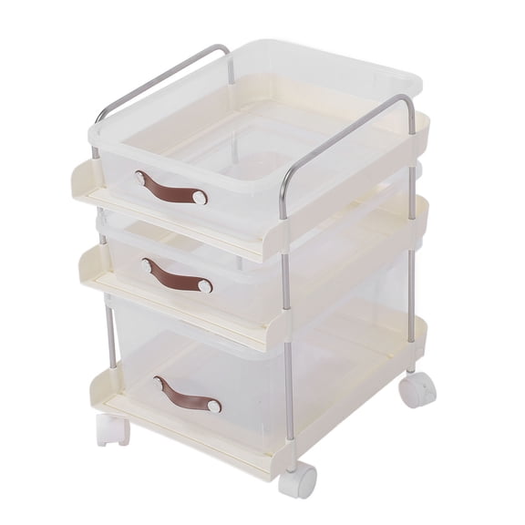 Riousery 3-Tier Rolling Utility Cart with Drawers, Clear Mobile Storage Cart with Lockable Wheels for Kitchen, Office, Bathroom & Bedroom
