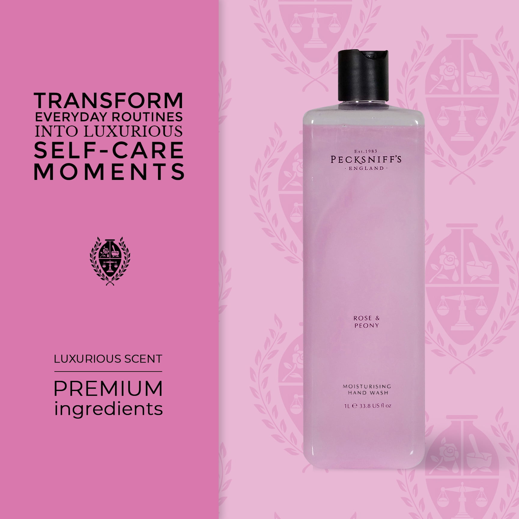 Pecksniffs Classic Rose & Peony Scented Moisturizing Hand Wash Refill | 1L/1000ml, 33.8 Fl oz