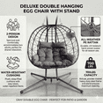 thumbnail image 3 of Aukfa XL 2-Person Double Egg Swing Chair with Stand, Heavy Duty Outdoor Wicker Hanging Chair with Cushions & Headrest, Gray, 3 of 6