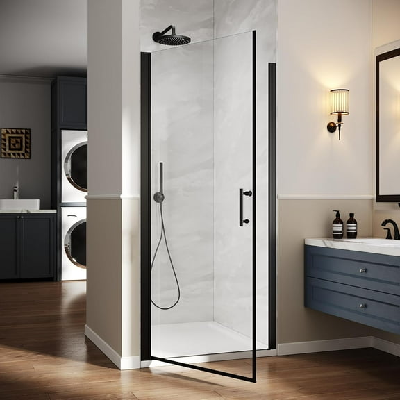 SUNNY SHOWER Pivot Shower Door, 34" W x 72" H, 1/4" Tempered Glass Shower Door, Frameless Hinged Pivot Swing Shower Door, Matte Black