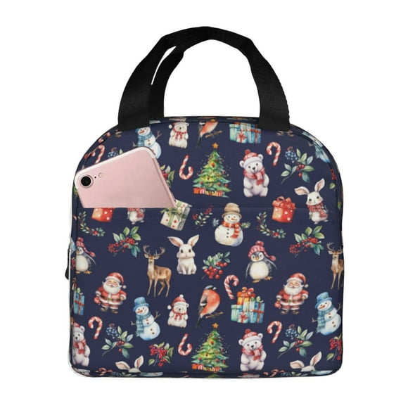 Easygdp Christmas Critters Delight Bolsa Térmica Premium - Tela Oxford Impermeable, Gran Capacidad, Bolsillo Frontal, Unisex para Trabajo, Escuela, Actividades al Aire Libre y Picnics