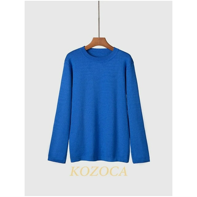 Kozoca Chandail Femme Nouveau Automne Hiver Coupe Régulière Chandail Décontracté Épais Chandail Femme Chaud Doux Uni Col Rond Hauts Mode