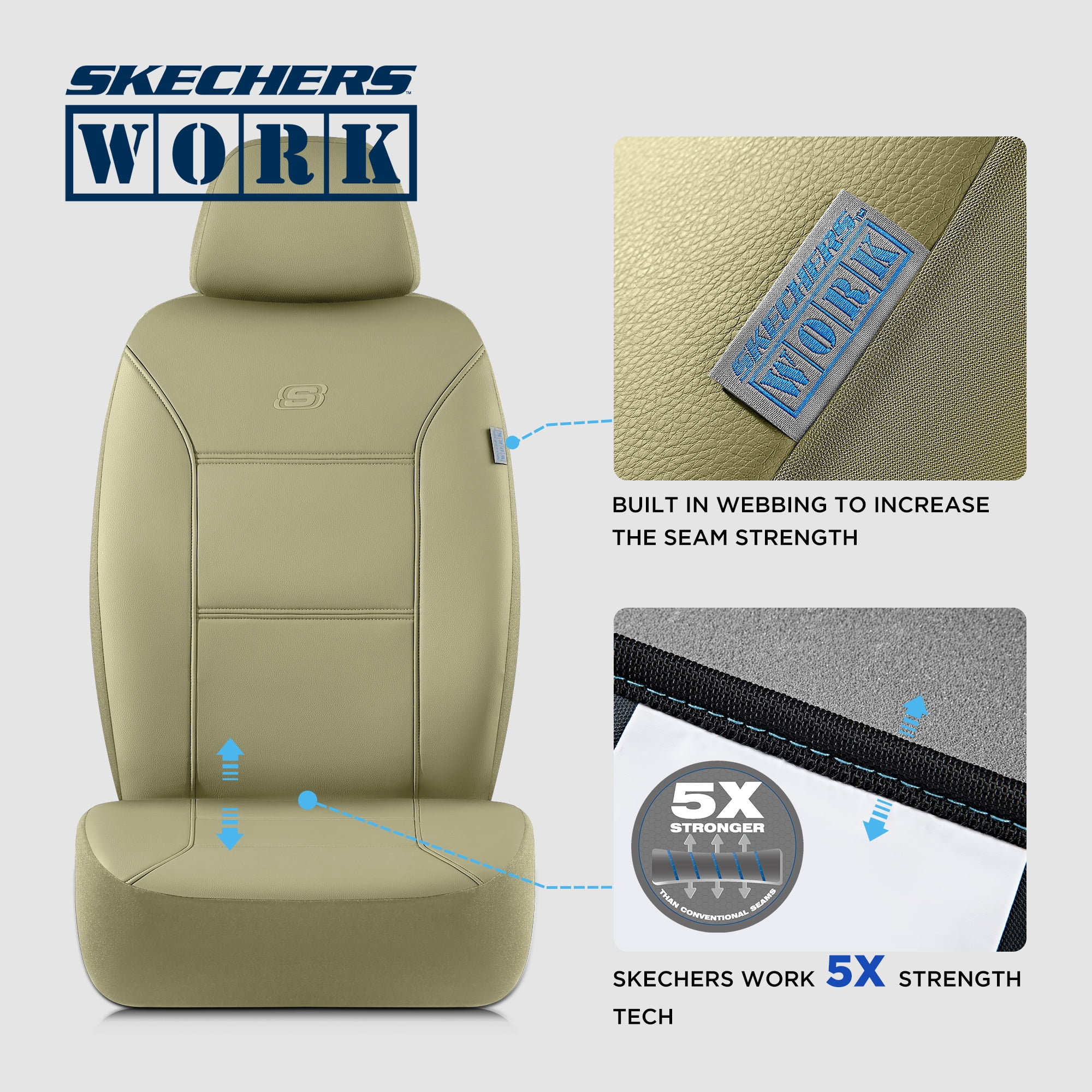 Skechers Car Seat Cover Leather  Front Seat Cover Universal Fit For Most Cars, SUVs and Vans(Tan Color)