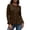 Coffee, variant on Women's Button Down Ribbed Cardigan Long Sleeve Crew Neck Jacket With Pockets Ruffle Hem Solid Color Casual Fall Winter Everyday Wear White L