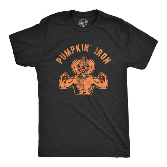 Mens Pumpkin Iron T Shirt Funny Halloween Workout Fitness Jack-O-Lantern Graphic Tee Graphic Tees