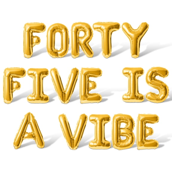 Letter Balloons - FORTY FIVE IS A VIBE 16" Inch Alphabet Letters Foil Mylar Balloon 45th Birthday Party Banner (Gold)