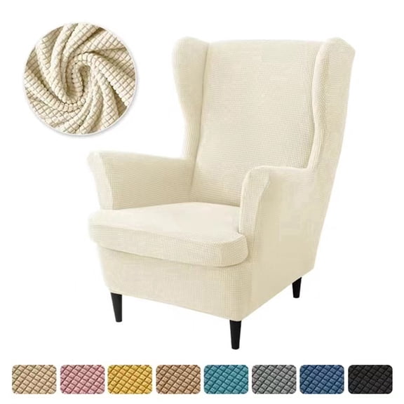 Wingback Chair Covers, 2 Piece Stretch Wing Chair Slipcover, Waterproof Wing Back Chair Covers with Arms for Living Room and Bedroom, Beige