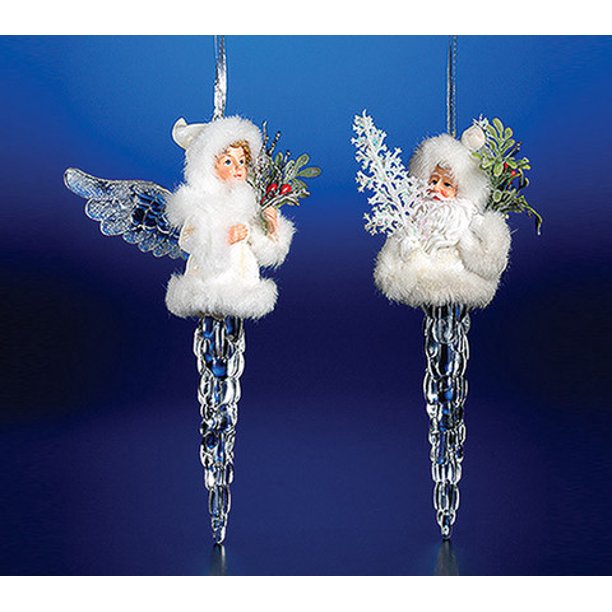Pack of 8 Icy Crystal Decorative Christmas Icicle Angel Ornaments 7