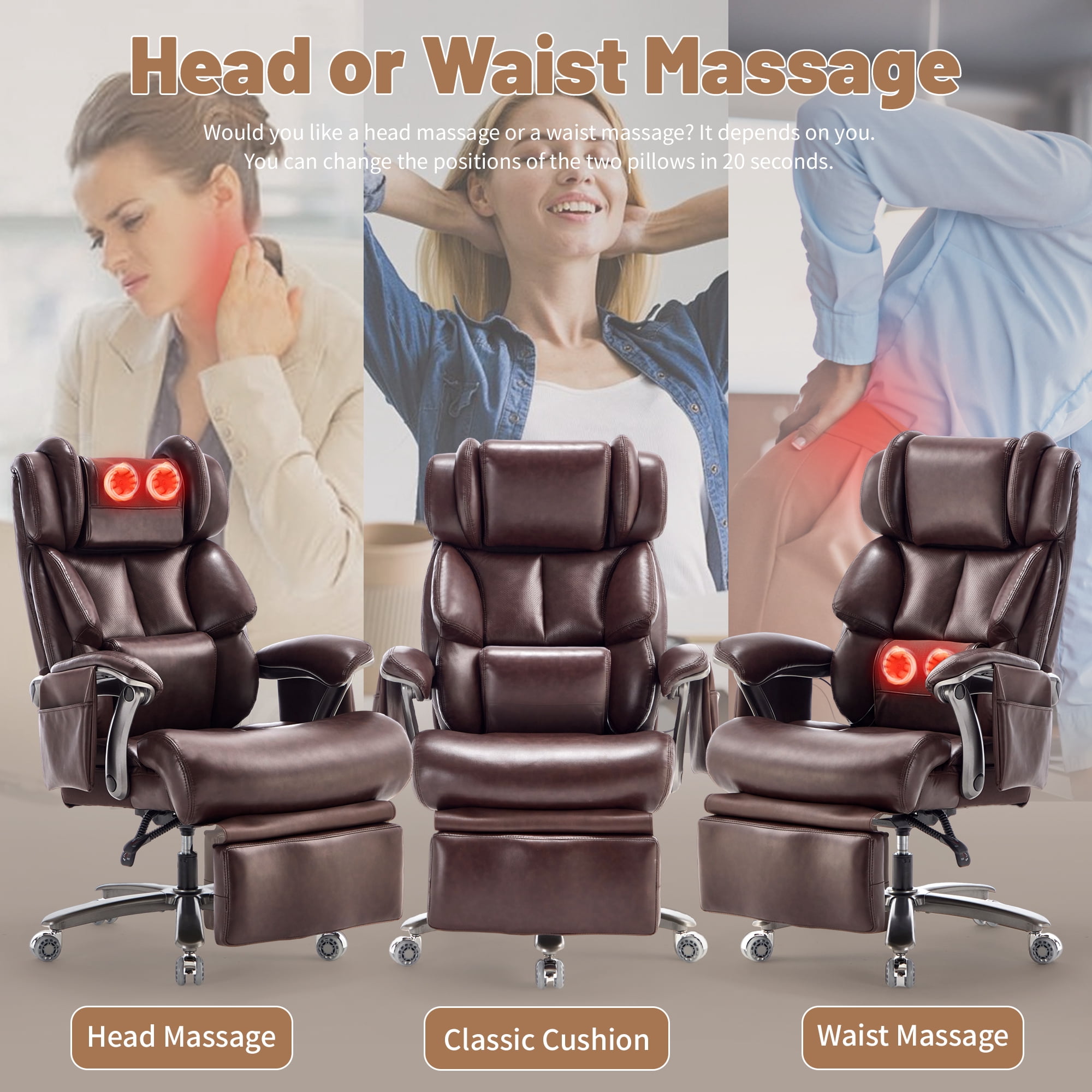 800lbs Big and Tall Massage Office Chair with Heat and Footrest, Heavy Duty Reclining Executive Desk Chair with 20-Point Massage, Extra Wide Seat Ergonomic Chair for Home Office