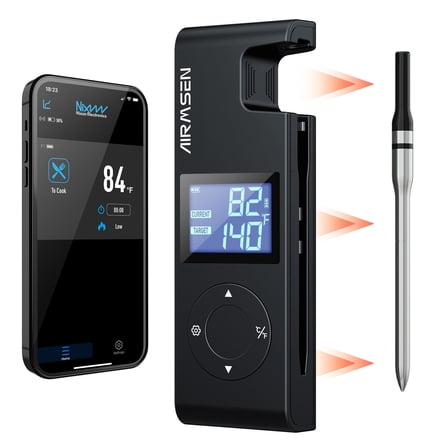 AIRMSEN 600FT Wireless Meat Thermometer, Bluetooth 5.4 Digital Food Cooking Thermometer with Standalone Base, 72H Battery & 20-Min Meat Probe, for Oven, Smoker, Grill, BBQ, and Rotisserie