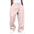 thumbnail image 2 of Uncuffed Sweatpants Men Open Bottom Casual Baggy Wide Leg Sweat Pants Open Bottom Athletic Joggers with Pockets Pink XL, 2 of 4