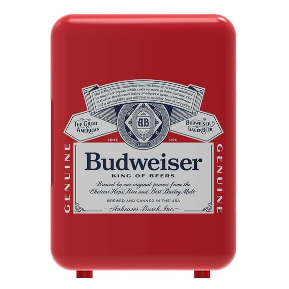 cURTIS Budweiser MIS135BUD, Mini Portable compact Personal Fridge cooler, 4 Liter capacity chills Six 12 oz cans, 100 Freon-Free Eco Friendly, RED