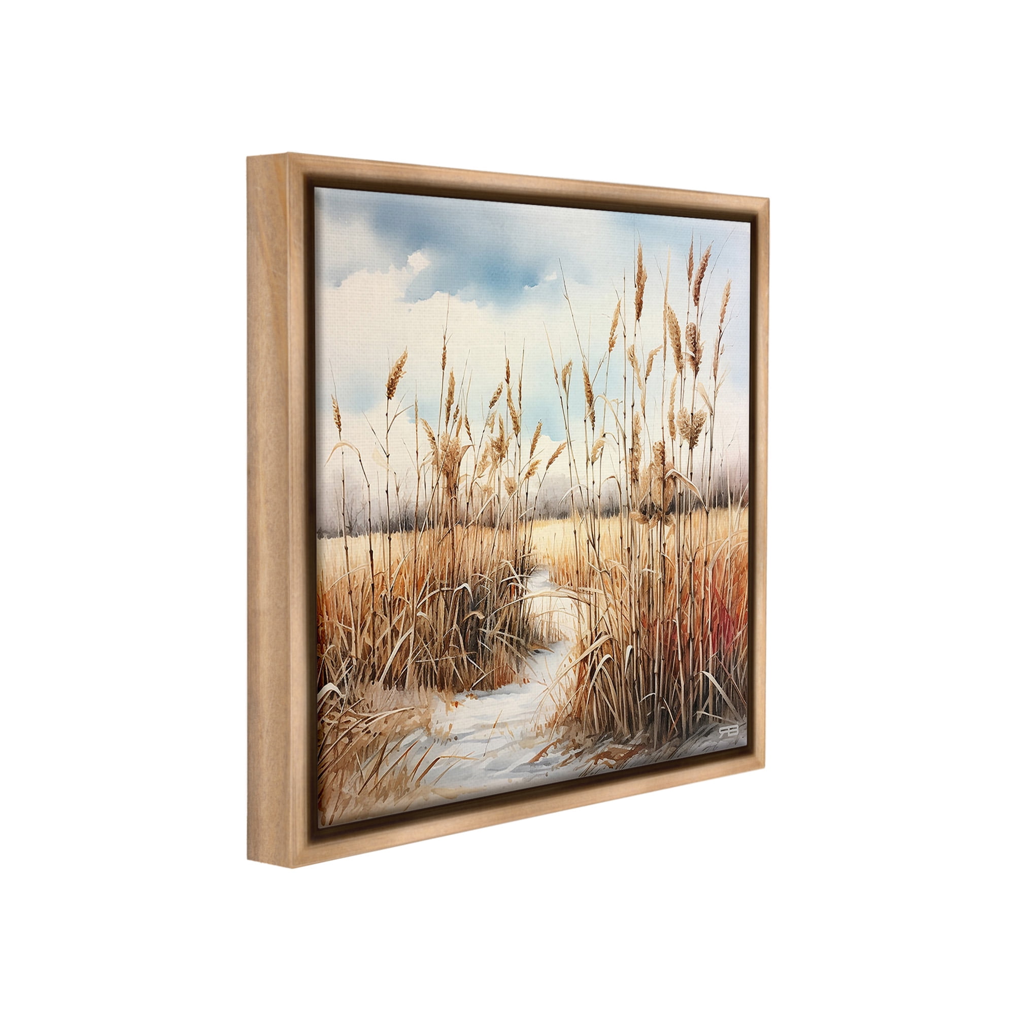 Stupell Industries Looming Beach Reeds Landscape Painting Brown Floater Framed Canvas Art Print Wall Art, 18 x 18