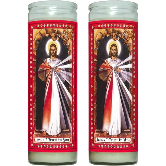 Set of 2 Divine Mercy Prayer Candles 2 Veladoras De La Divina Misericordia