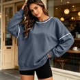 thumbnail image 4 of jehdhy Womens Striped Patchwork Sweatshirts Fall Winter Crew Neck Long Sleeve Shirts Fashion Casual Loose Pullover Tops, 4 of 7
