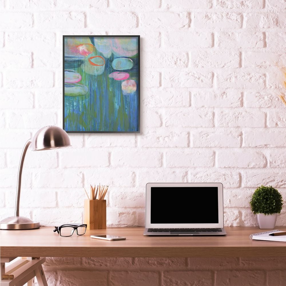 Stupell Industries Pond Lily pads Green Blue Abstract Painting Framed Wall Art by Third and Wall
