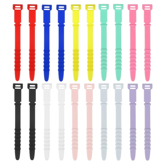 20Pack Silicone Zip Ties 4.5" Reusable Wire Ties Cable Organizer, 10 Colors