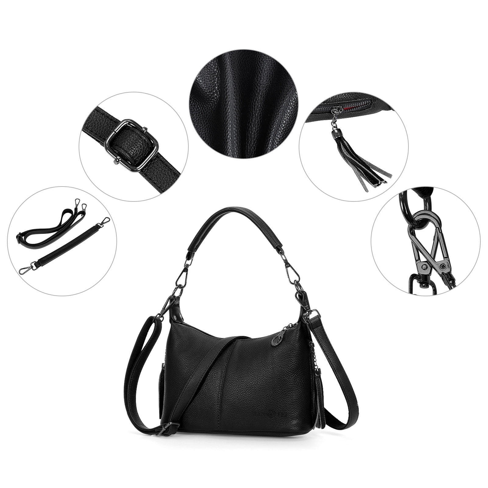 HuaAngel Women's Handbags Soft Genuine Leather Tassel Shoulder Bag Vintage Travel Satchel Purses with 2 Removable Straps