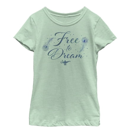 Girl’s Aladdin Free to Dream Feather  Graphic Tee Mint Small