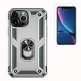 thumbnail image 2 of Protective Shockproof Phone Case For iPhone 15 Pro with Built-in 360° Rotate Ring Kickstand and Tempered Glass Screen, Silver, 6.1" Screen, 2 of 8