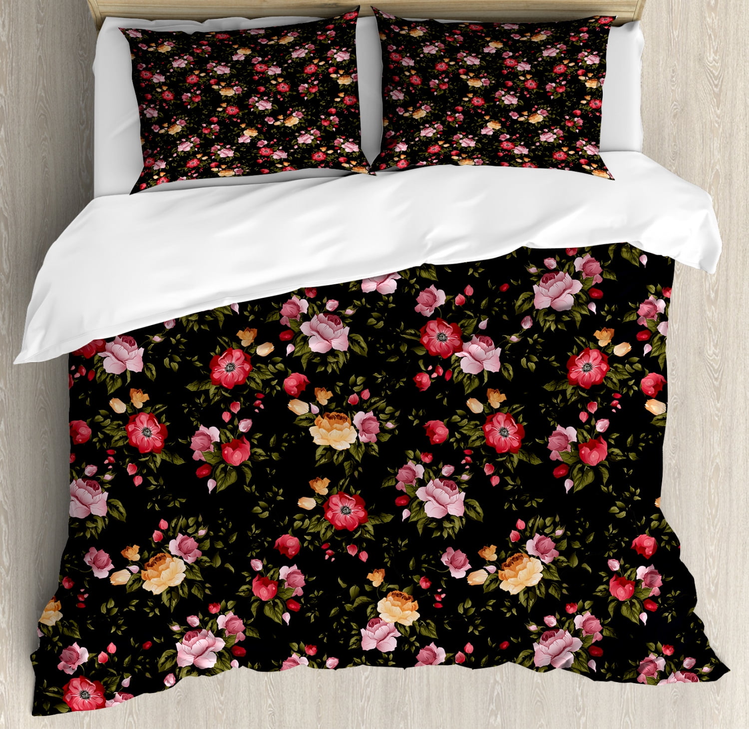 Watercolor Duvet Cover Set Queen Size, Victorian Romantic Garden with