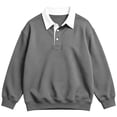 thumbnail image 4 of BLVB Boys Girls Long Sleeve Sweatshirts Kids Button Collared School Uniform Tops Drop Shoulder Pullover 3-14Y(Gray,3-4 Years), 4 of 8