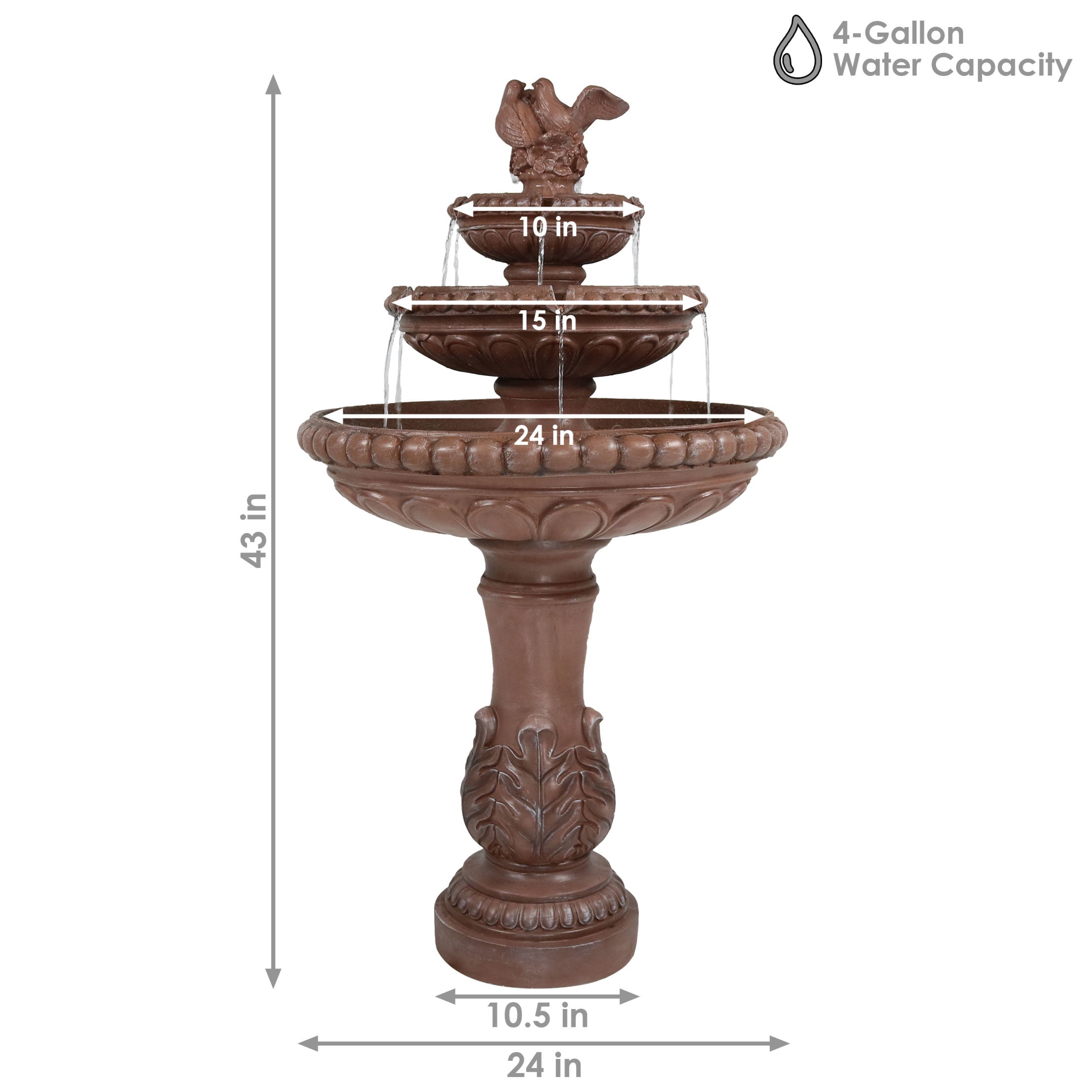 Sunnydaze Dove Pair Traditional Resin 3-Tier Outdoor Water Fountain