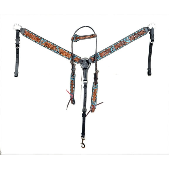 Horse Western Floral Tooled Laced One Ear Tack Set Bridle Breast Collar78HR01A