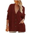 thumbnail image 1 of Pompotops Mode Femmes Décontracté Manches Longues Bouton Long Chandail Manteau Solide Cardigan Blouse Hauts Liquidation, 1 of 8