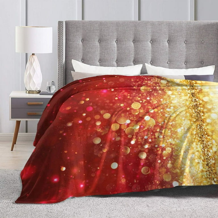 Kll Fleece Blanket Plush Throw Blanket Red Gold Glitter,Soft Fuzzy
