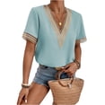 thumbnail image 1 of Lace Crochet Blouse,Short Sleeve V Neck Lace Crochet V Neck Shirt Short Sleeve Blouse Power Packed Performance, 1 of 5