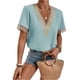 thumbnail image 1 of Top de manga corta con cuello en V para mujer, blusa elegante de encaje informal holgada a la moda para citas, 1 of 5