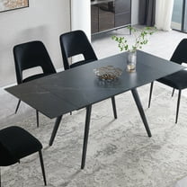 Kithkasa 71"W x 31"D Rectangle Extentable Dining Kitchen Table,Metal Legged,6 Persons,Faux Marble Black