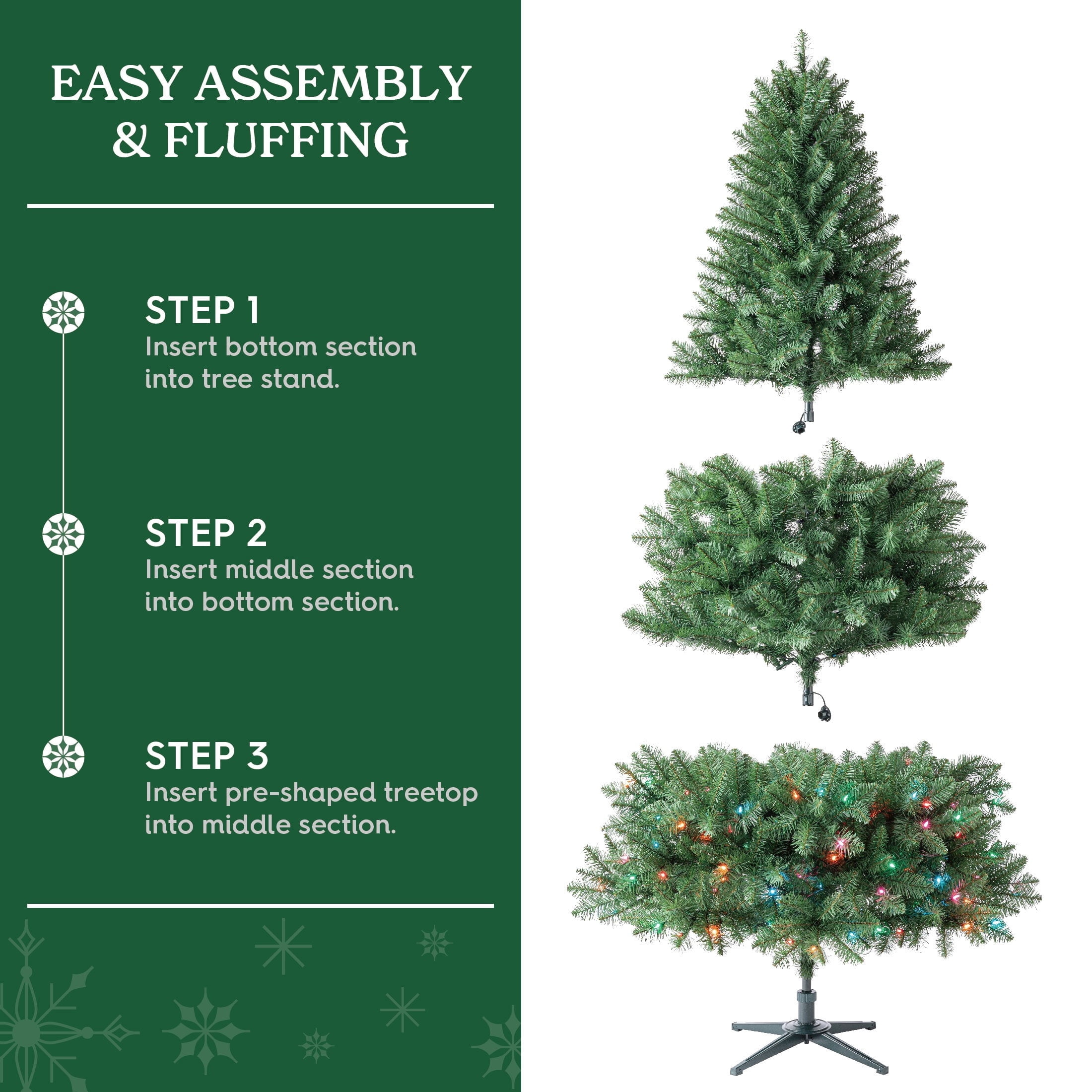 7.5' Pre-Lit Kennedy Fir Green Artificial Christmas Tree with Color-Changing Small LED Lights, Quick Set, and Stand, by Holiday Time