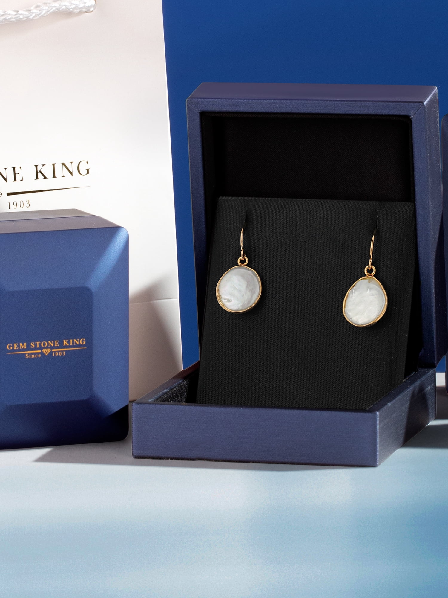 Gem Stone King 18K Yellow Gold Plated 12MM Cultured Freshwater Pearl French Wire Dangle Hook Earrings for Women