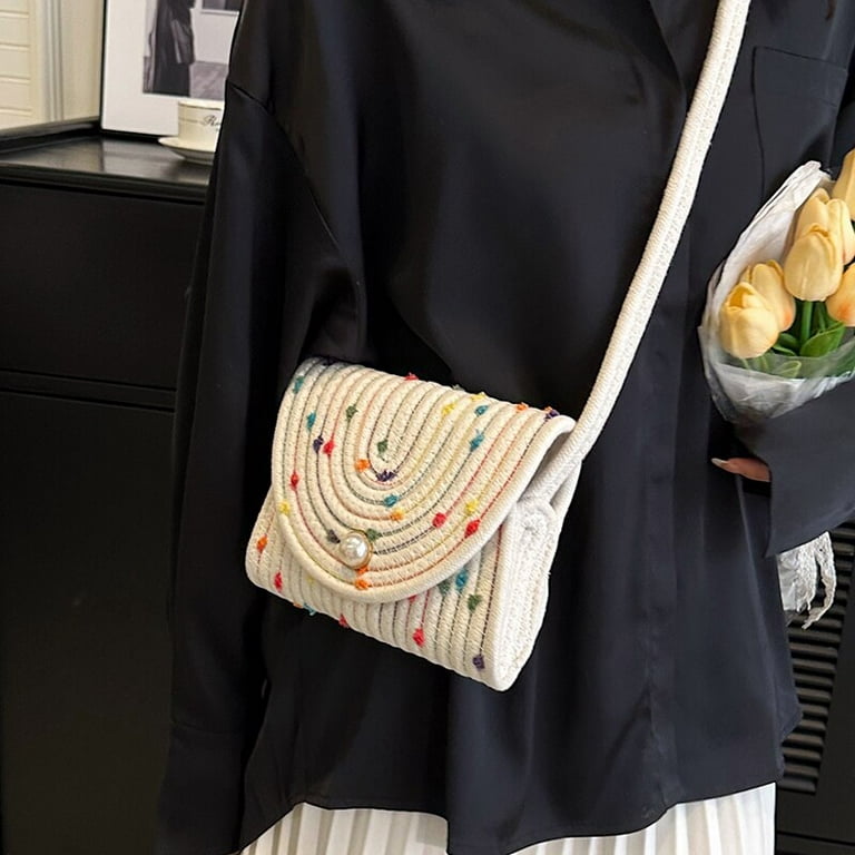 Cotton Rope Bags For women Handamade Woven Handbag Summer new cute tote Bag  Beach Bag Drawstring Shoulder Crossbody Bag Purse