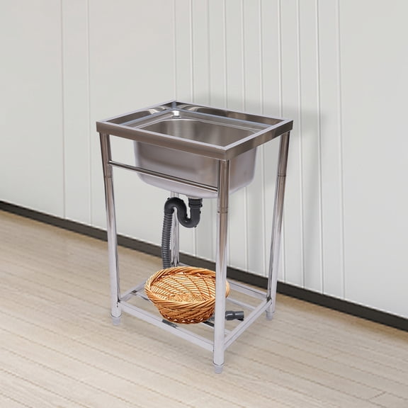 One Freestanding Compartment Commercial Sink Stainless Steel Silver for Garage, Restaurant, Kitchen