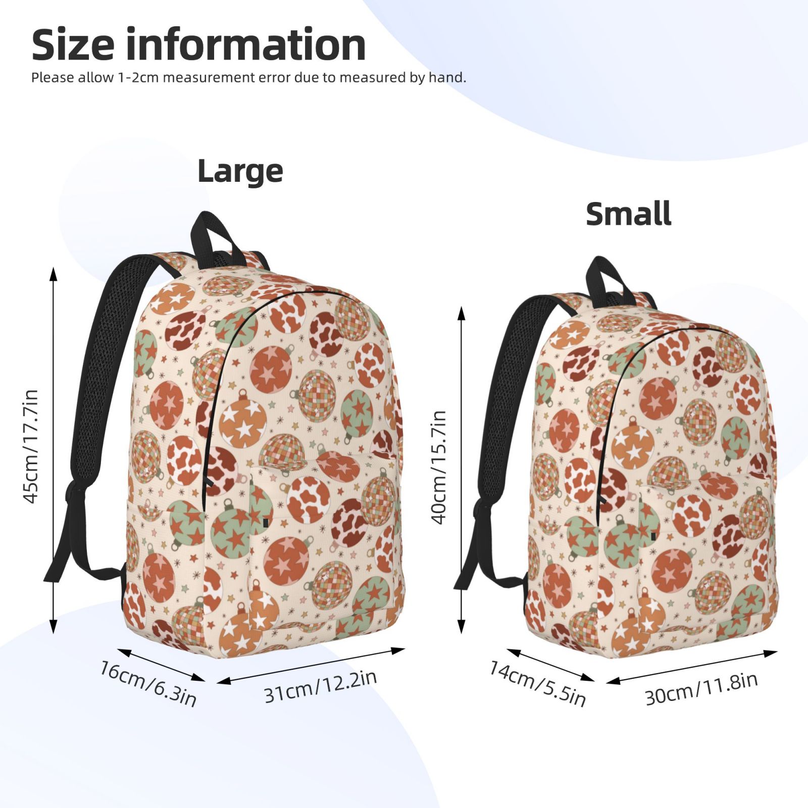 Picia Cow Spots And Disco Ball Printed Canvas Daypack - Stylish and Durable Vintage Compact Backpack - Class, Work, Travel, or Laptop Bookbag,Organized Compartments-Medium