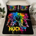 thumbnail image 2 of Manfei Boys Hockey Queen Sheet Sets,Sport Theme Flat Sheet,Colorful Splashing Ink Queen Fitted Sheet For Kids,Luxury Bedroom Decor,4-Piece, 2 of 7