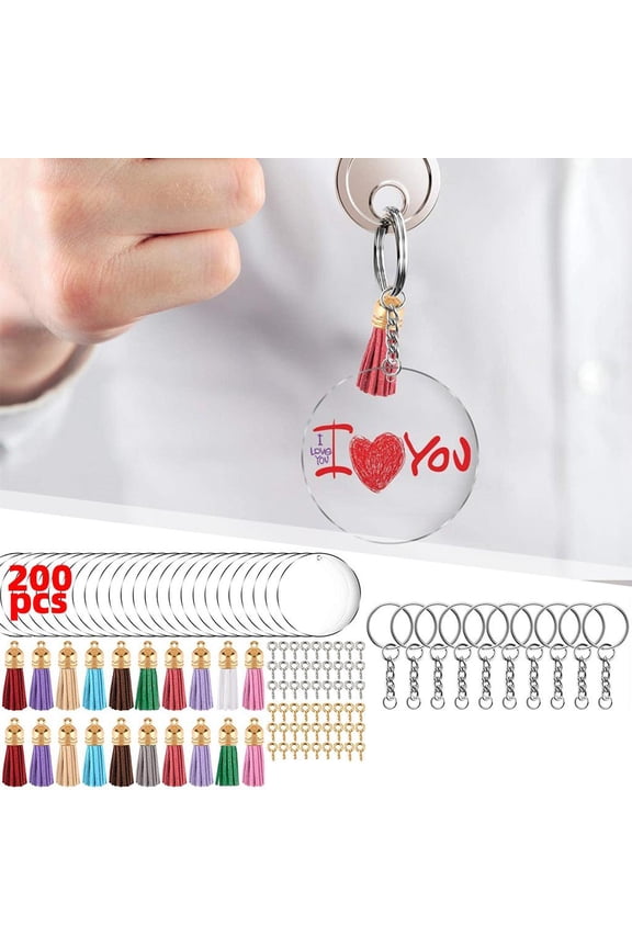 200 Keychain with Tassels Acrylic Circle Discs Key