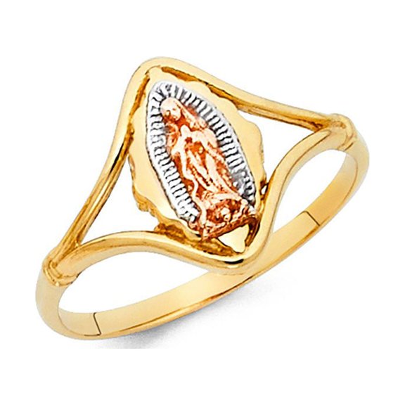 14k Tri Color Italian Solid Gold 13mm Guadalupe Oval Shape Ring