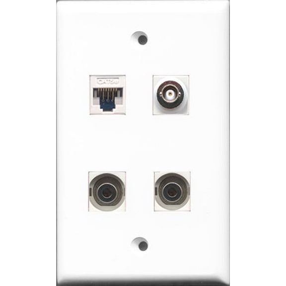 RiteAV - 2 Port 3.5mm and 1 Port BNC and 1 Port Cat5e Ethernet White Wall Plate