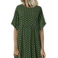 thumbnail image 3 of ORQ Women Crew Neck Wave Dot Short Sleeve Loose Long Dress, 3 of 4