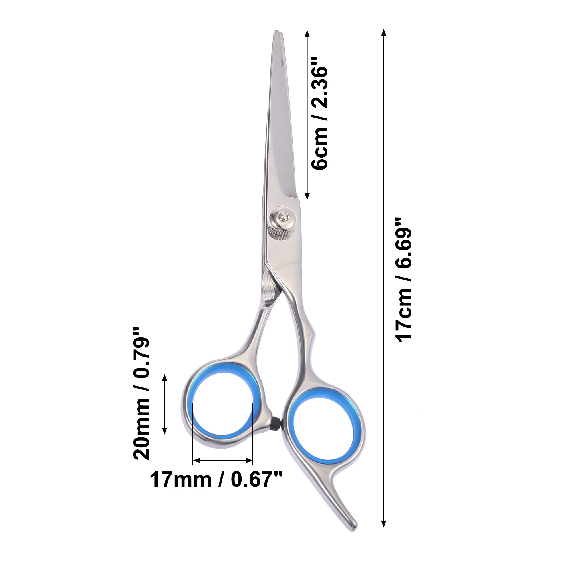 Unique Bargains Portable 6.69" Straight Scissors Hair Cut for Men Women Blue Gasket Ring