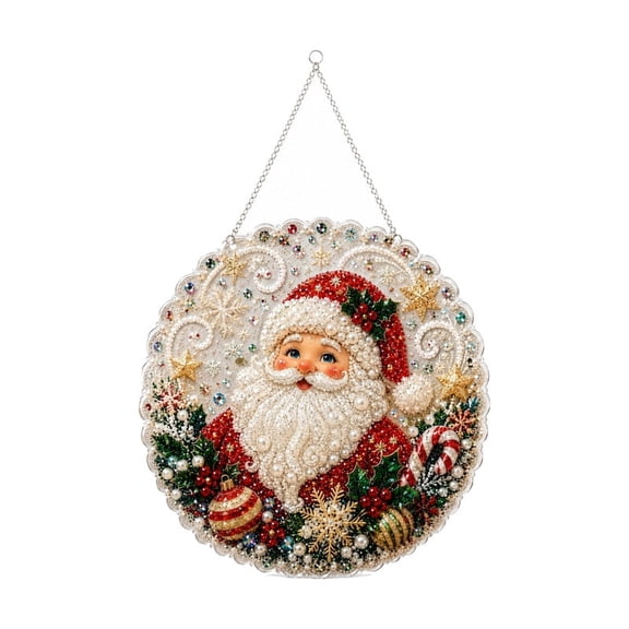 Christmas Pearl Diamond Painting Suncatcher Kit, DIY Craft Pre Assembled Metal Chain, 3D Mixed-Sized Pearl Beads Craft Window Wall Decor